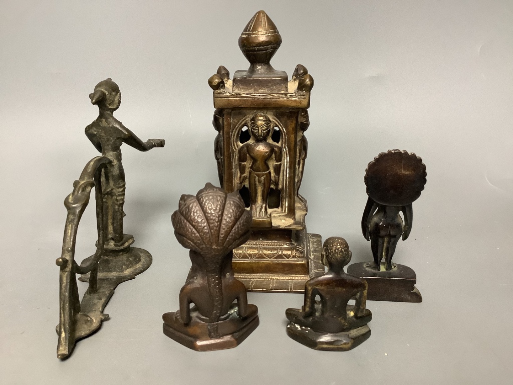 A group of Jain bronze figures of deities, 18th century and later, tallest 18cm